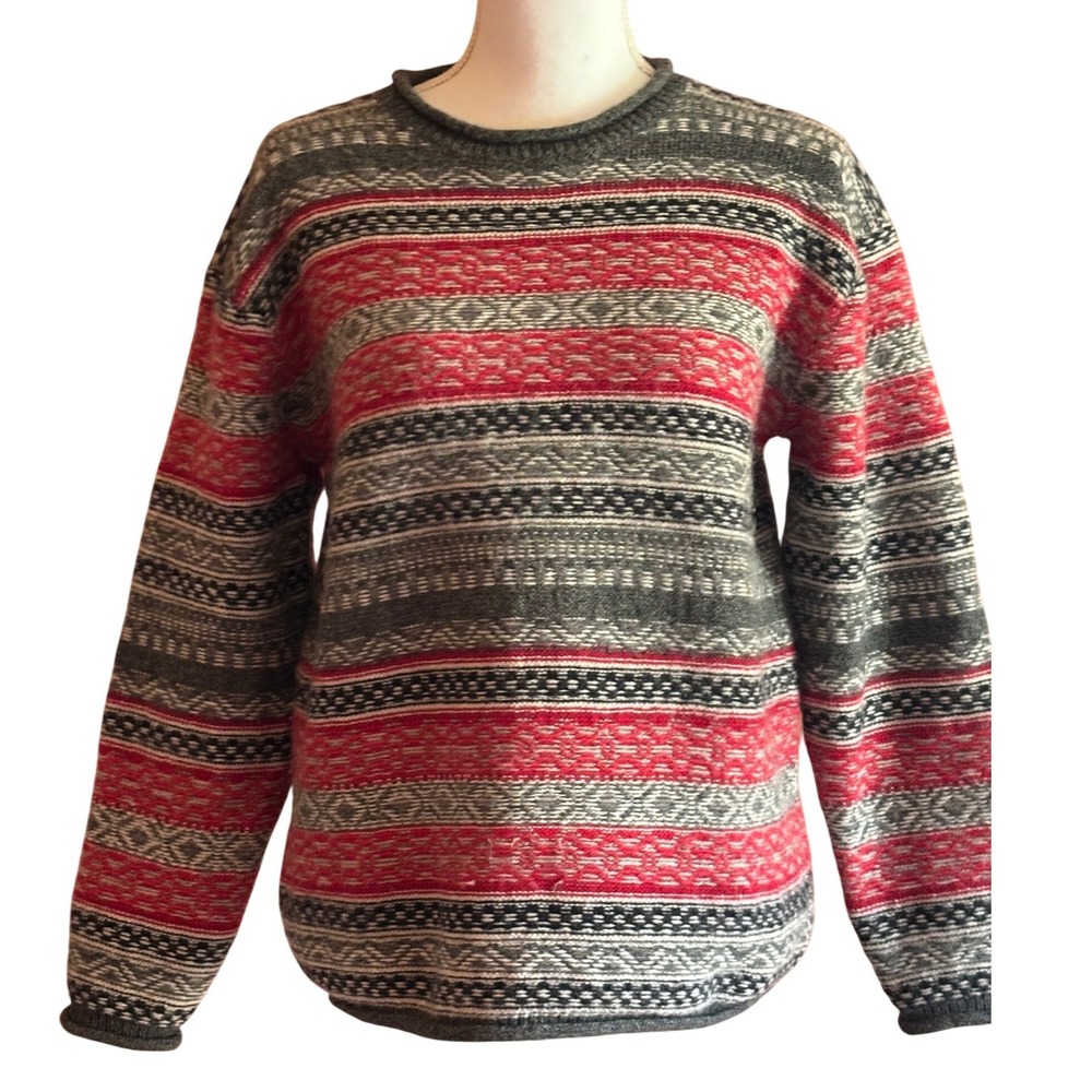 Vintage Kenji Shetland Wool Fair Isle Inspired Sweater Small Ski Lodge Cabincore